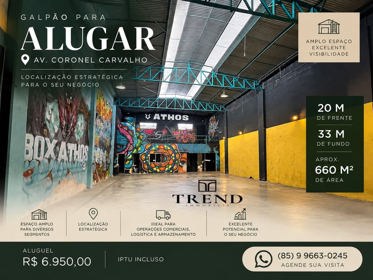 Galpão para aluguel na Avenida Coronel Carvalho - Barra céara